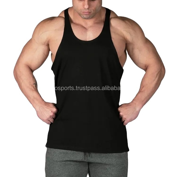 Custom Logo Men Fitness Training Gym Workout Sports Singlet Breathable Polyester Spandex Quick Dry black color Tank Tops