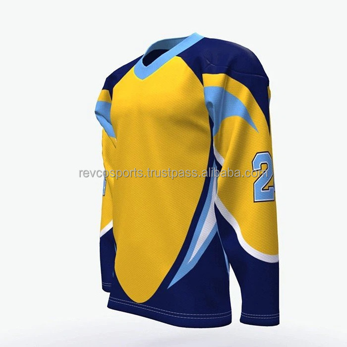 Yellow and black V neck Ice Hockey Jersey full team affordable Price Bulk Ice Hockey Jerseys heavy polyester Ice Hockey Jersey