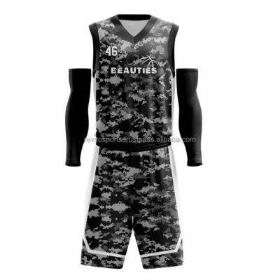 Custom Basketball Uniform set Team Sports Basketball Training Uniforms Black Camo Basket Ball Jerseys with shorts set Black Arm