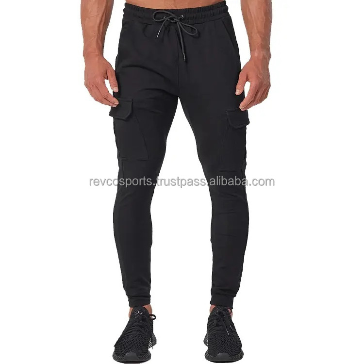 Winter Wear men Workout Skinny Bottom Fitness Sweatpants Men Sports Joggers drawstring waist cargo pockets black sweatpants