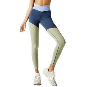 High quality custom design Women breathable High Waist Color Block Splice V Waist Sports Fitness Leggings Yoga Tights thee tone