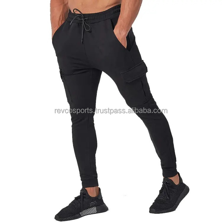 Winter Wear men Workout Skinny Bottom Fitness Sweatpants Men Sports Joggers drawstring waist cargo pockets black sweatpants