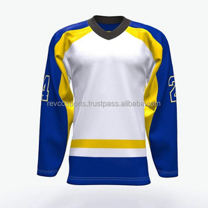 White and Royal blue V neck Ice Hockey Jersey Unisex Team name tackle Twill Ice Hockey Jerseys Junior league Ice Hockey Jersey