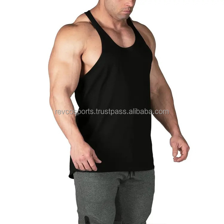 Custom Logo Men Fitness Training Gym Workout Sports Singlet Breathable Polyester Spandex Quick Dry black color Tank Tops