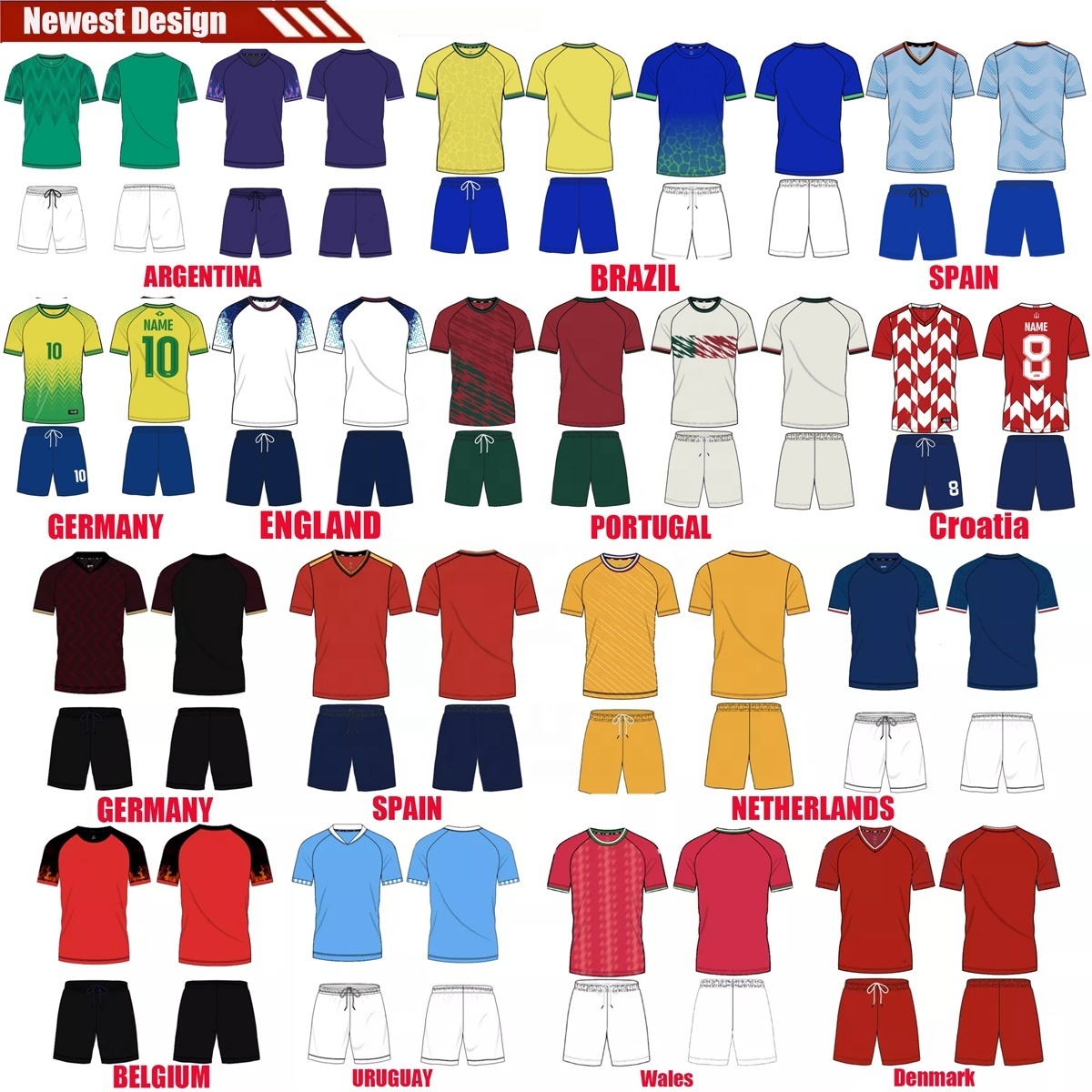 Customized Soccer T-Shirt Shorts Sets Club Football Match Soccer Uniforms Jerseys Shorts Italy/Brazil Can Be Customized With Log