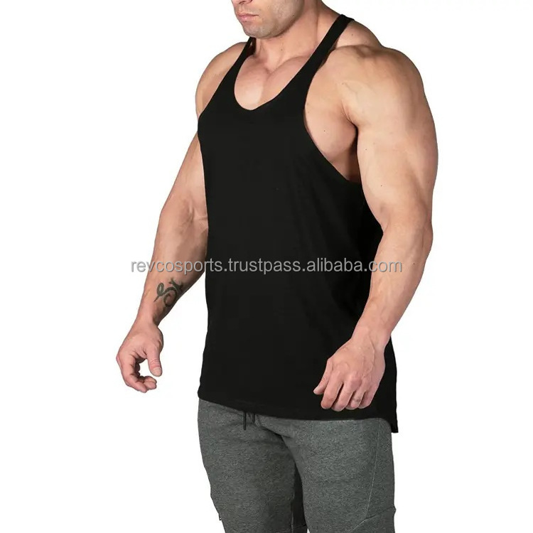 Custom Logo Men Fitness Training Gym Workout Sports Singlet Breathable Polyester Spandex Quick Dry black color Tank Tops