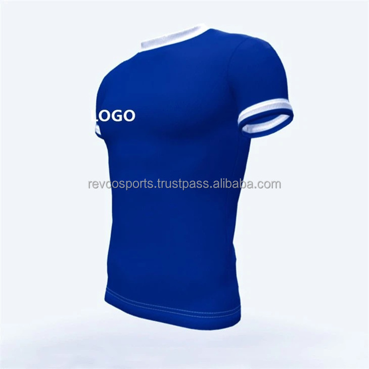 Sportswear Blank Dark Blue Color Soccer Jerseys Embroidery Team Logo O Neck Short Sleeve Soccer Jersey Custom Design