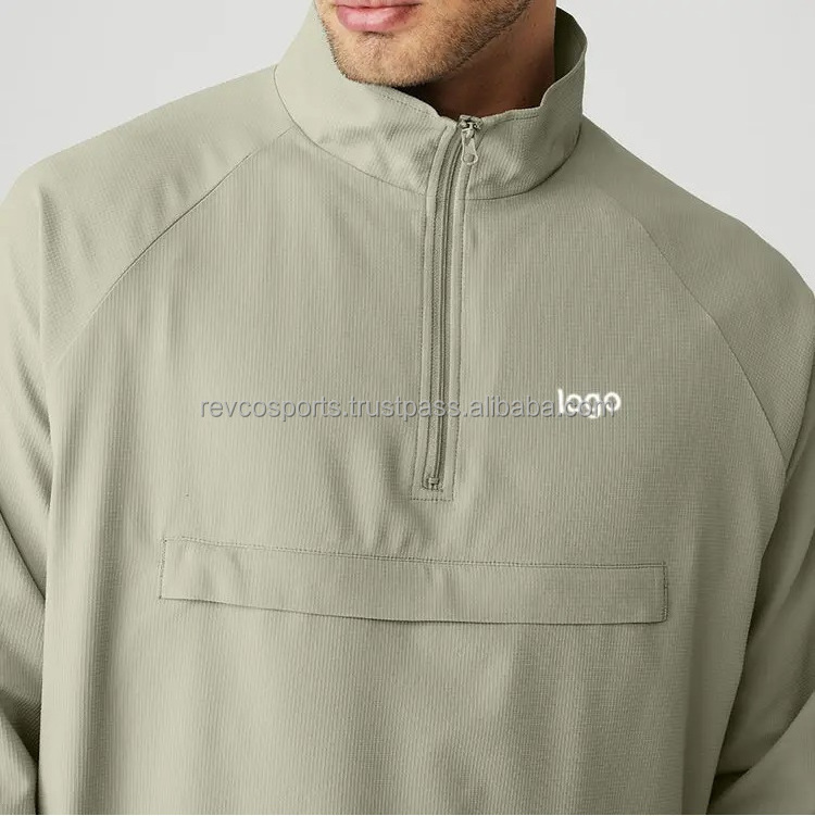 Custom Gym Sports Men hoodies without hood breathable 100% Polyester Front 1/4 Zipper Windbreaker solid color Jackets