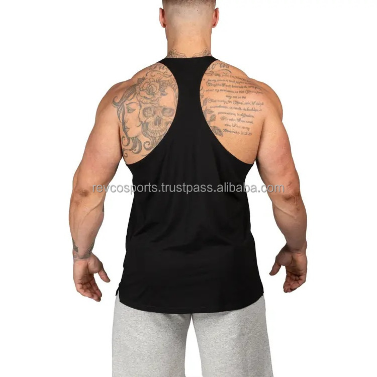 Custom Logo Men Fitness Training Gym Workout Sports Singlet Breathable Polyester Spandex Quick Dry black color Tank Tops