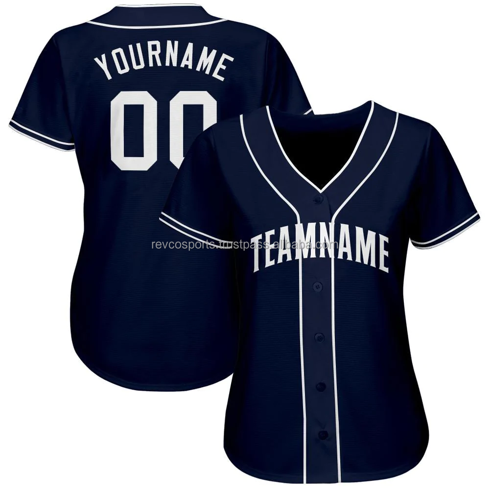 Youth fashion designer navy blue with white piping baseball jersey top quality Mesh Button-down sublimation softball team Shirts