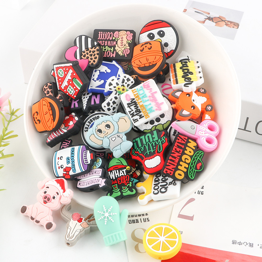 Soft Material Custom Eco-friendly Mix Focal Beads Character Silicone Teething Beads Pen Making Beads And charms For Pen Keychain