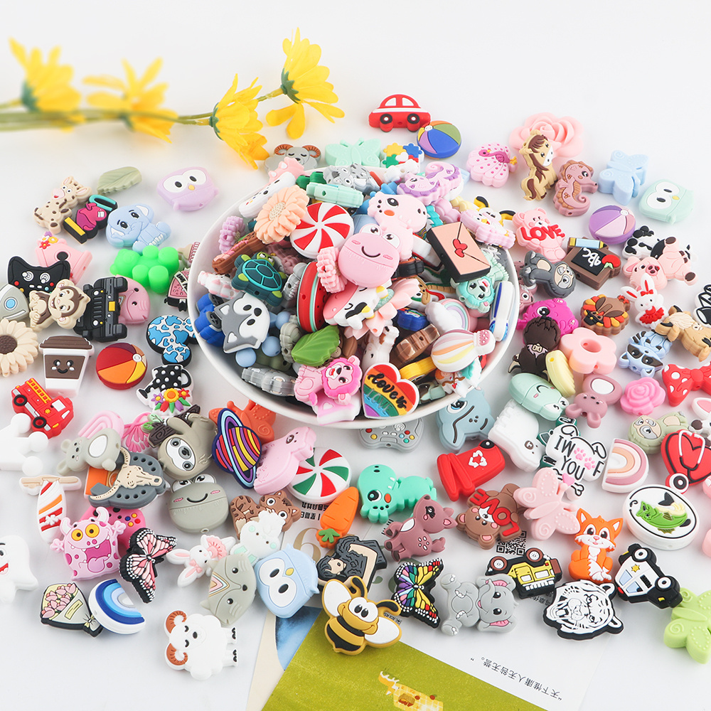 Food grade silicone BPA-free Baby teething Custom cartoon animal silicone Focal beads For pen keychain Bracelet jewelry making