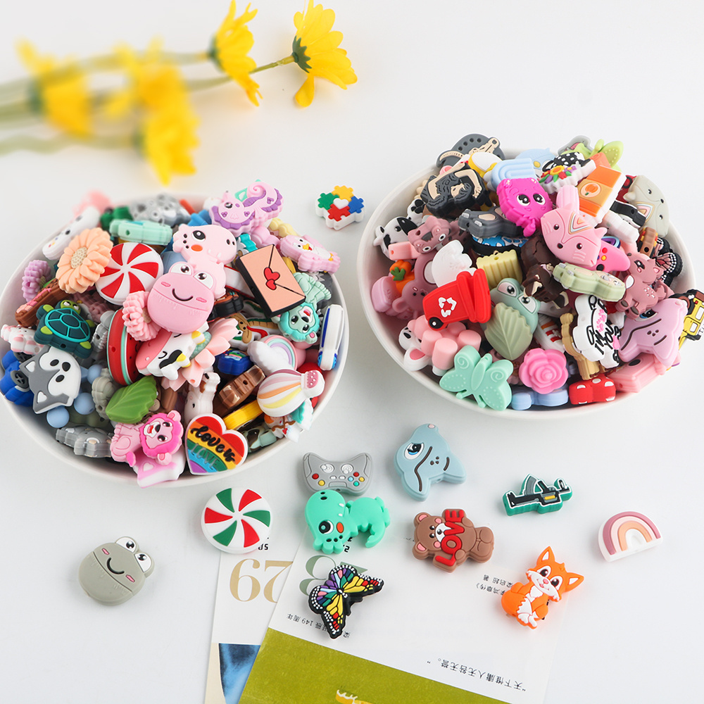 Food grade silicone BPA-free Baby teething Custom cartoon animal silicone Focal beads For pen keychain Bracelet jewelry making