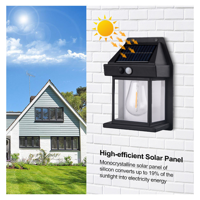 Solar Outdoor Rainproof Wall Lamp Human Sensor Three Modes Villa Patio Light Solar Garden Wall Light LED 80 IP65 Fence Lighting