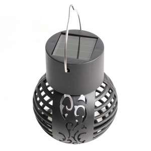 Retro Waterproof Led Solar Flickring Flame Hanging Lantern For Decoration Holiday Garden Outdoor