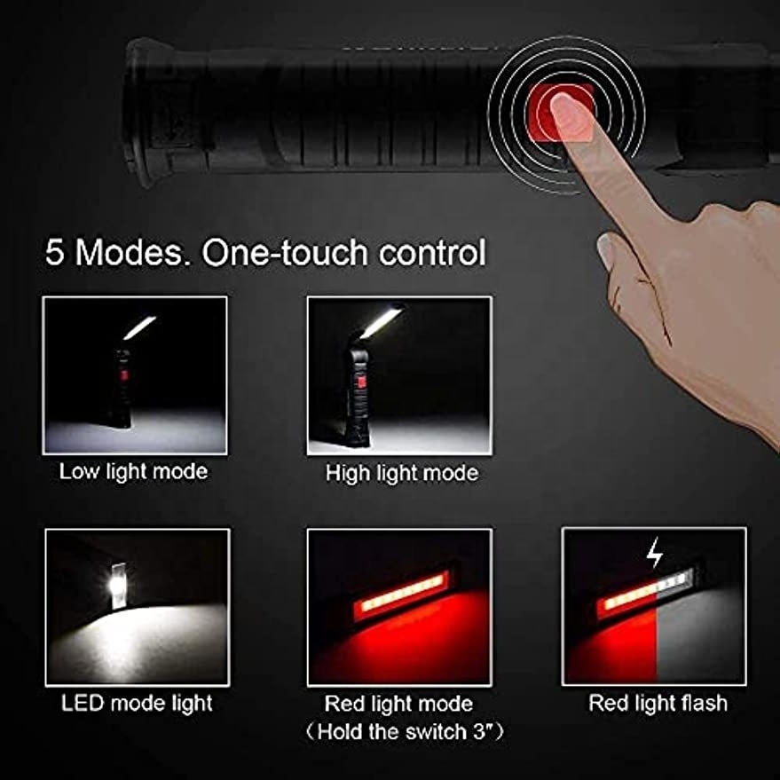 New Portable LED Flashlight USB Rechargeable  Magnetic Hanging Lamp Camping Torch  Folding Work  Led Light