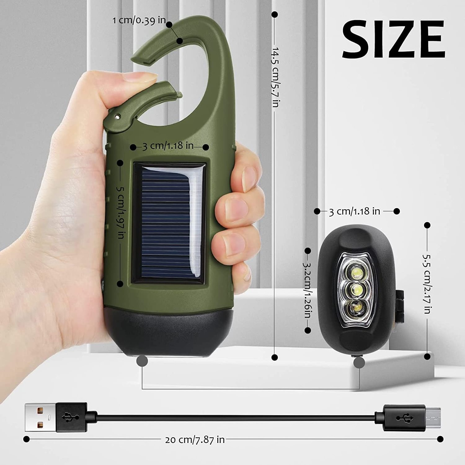 Hand Crank Solar Dynamo Flashlight Rechargeable Output Emergency LED Mini Keychain Snap Clip Backpack Flashlight Outdoor Camping