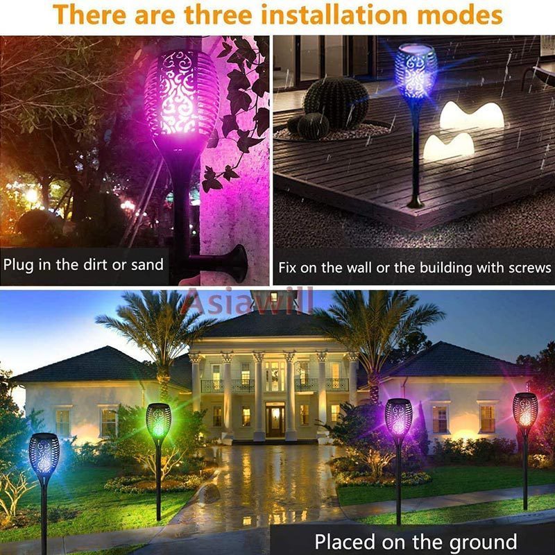 96Led Solar Waterproof RGB Landscape Pathway Yard Walkway Outdoor Decorative Garden Torch Light