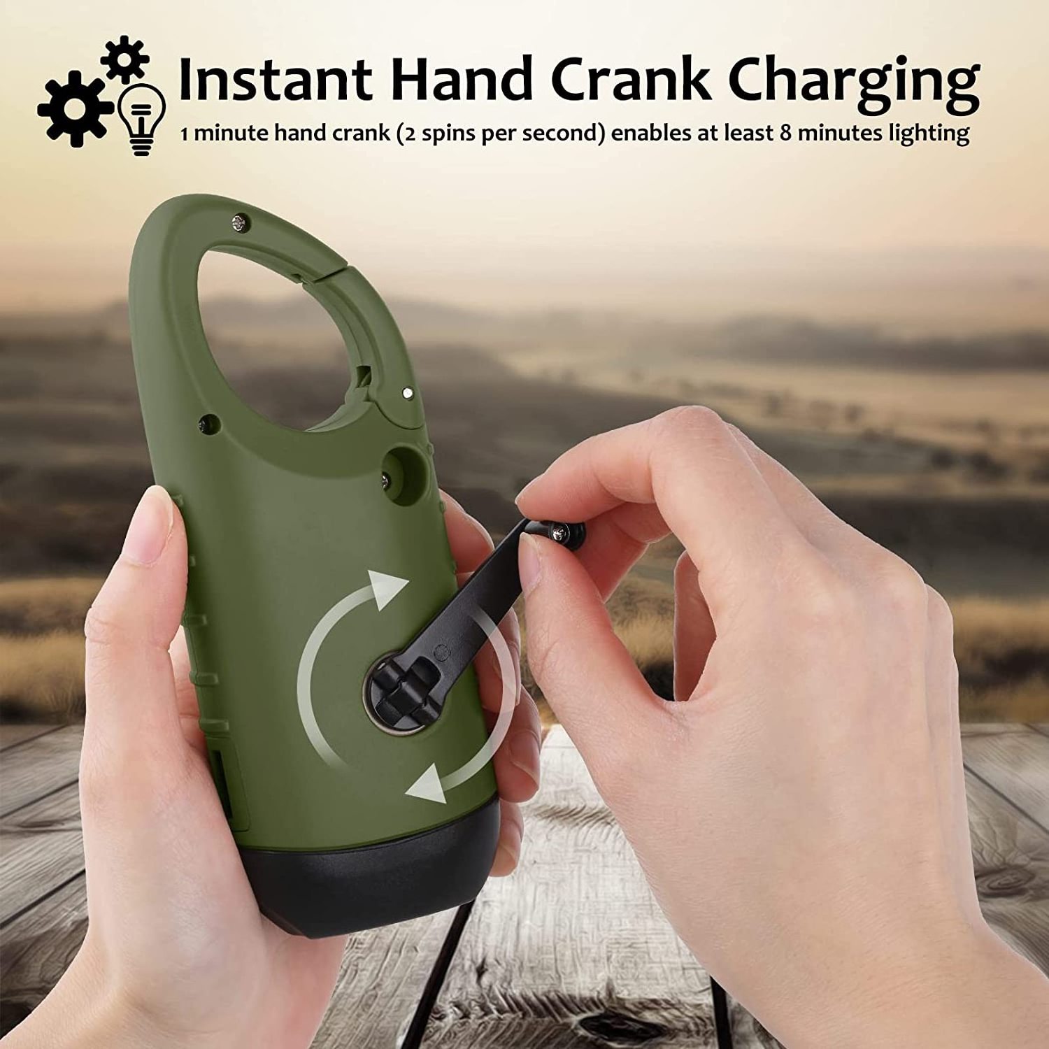 Hand Crank Solar Dynamo Flashlight Rechargeable Output Emergency LED Mini Keychain Snap Clip Backpack Flashlight Outdoor Camping