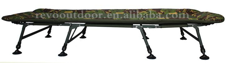 Revos Camping Bedchair Carp Chair Camouflage Armygreen 8 Legs For Tall Anglers Flat Design  Soft Padding Foam Fishing Bedchai