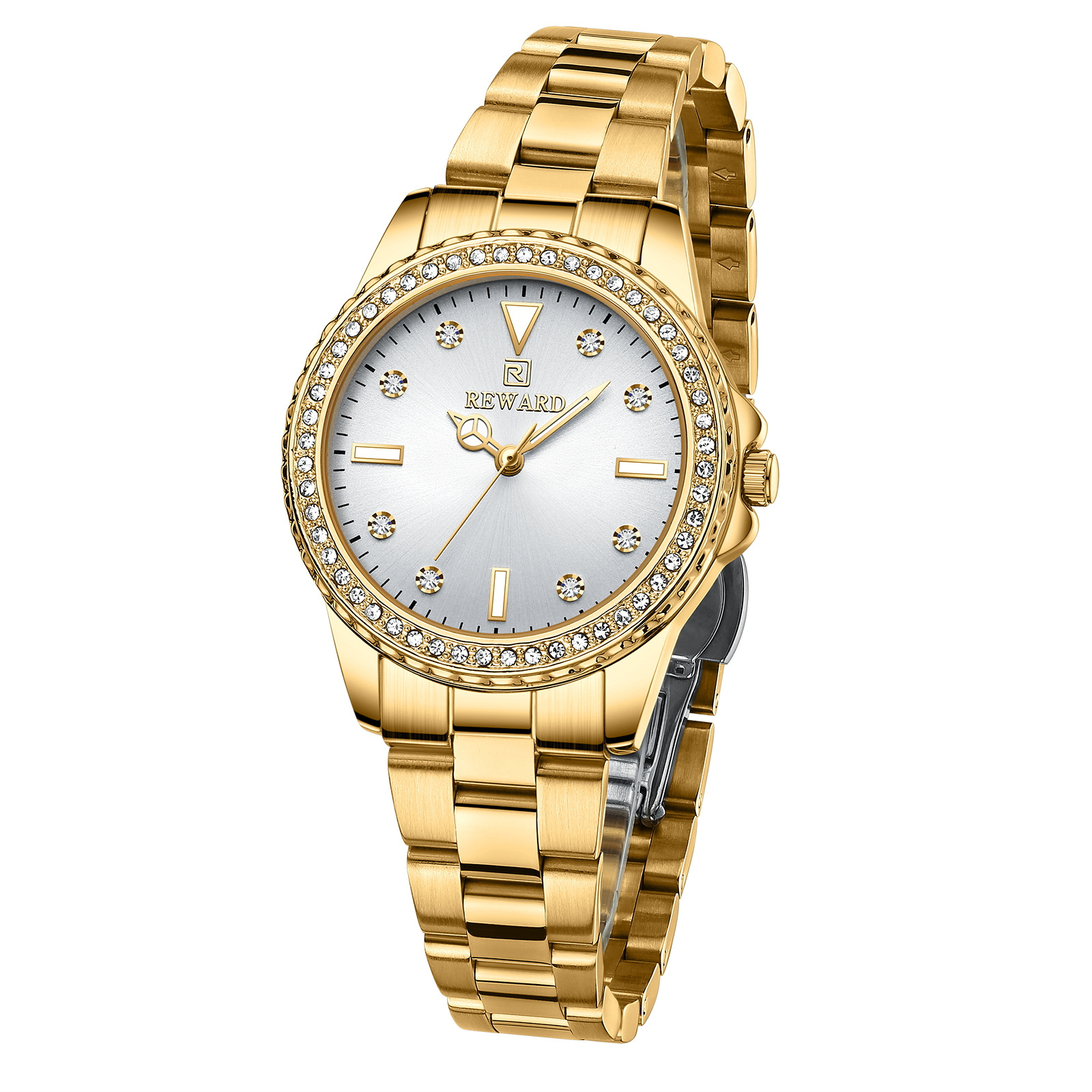 REWARD Elegant Diamond Ladies Watches Luxury Rose Gold OEM Stainless Steel Waterproof Woman Quartz Watch