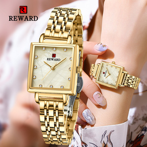 Reward wholesale fashion ladies watch square stainless steel gold watch for women luxury quartz watches montre femme luxe