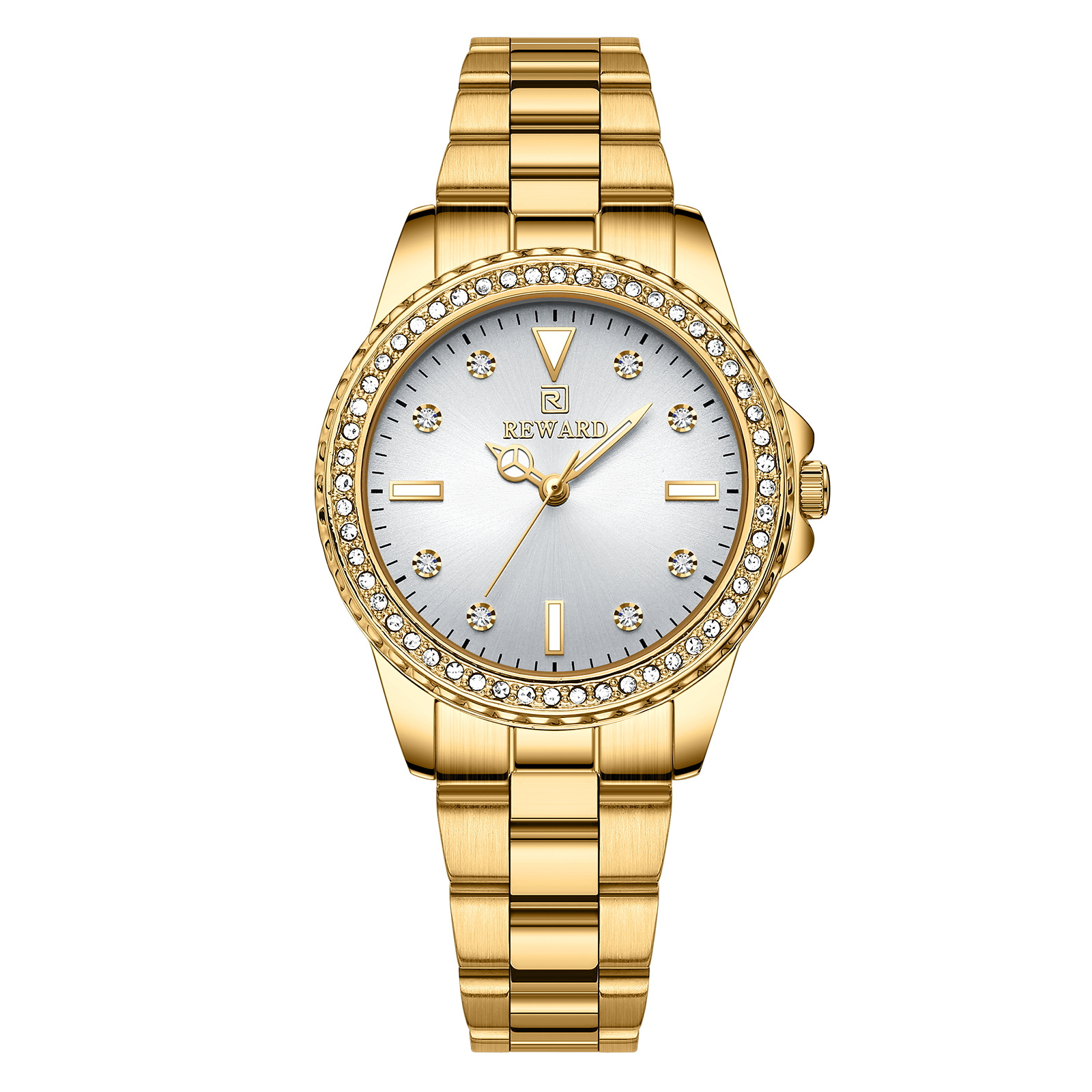 REWARD Elegant Diamond Ladies Watches Luxury Rose Gold OEM Stainless Steel Waterproof Woman Quartz Watch