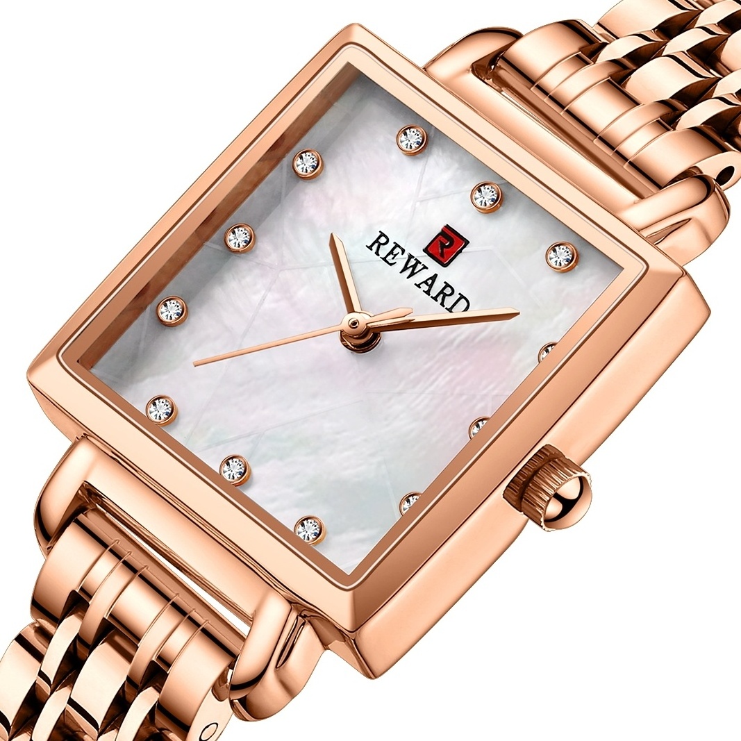 Reward wholesale fashion ladies watch square stainless steel gold watch for women luxury quartz watches montre femme luxe