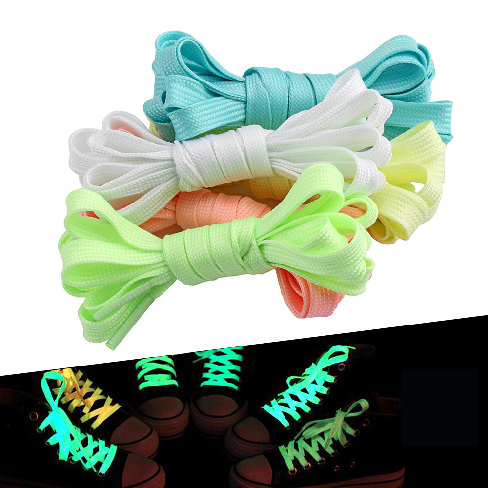 REWIN Unisex 8mm Wide Flashlight Glow in the Dark Runner Shoe Laces Flat Luminous Fluorescent Shoelaces for Sneakers