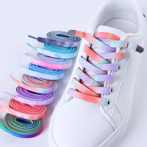 REWIN Wholesale 8mm Tie Dye Sport Shoe Laces 100cm Long Rainbow Elastic Flat Shoelace for Sneakers