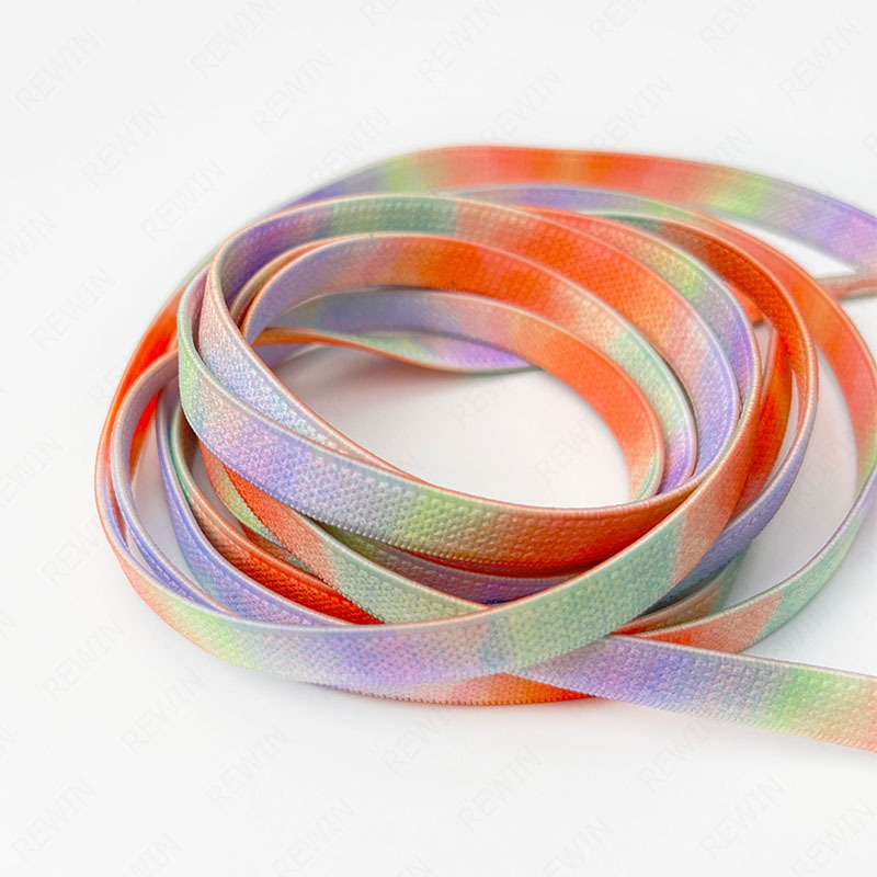 REWIN Wholesale 8mm Tie Dye Sport Shoe Laces 100cm Long Rainbow Elastic Flat Shoelace for Sneakers