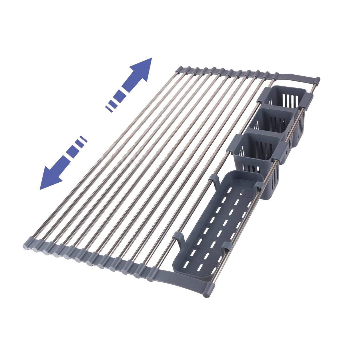 Wholesale Foldable Stainless Steel Over Sink Roll Up Dish Drying Racks With Kitchen Utensil Drainer