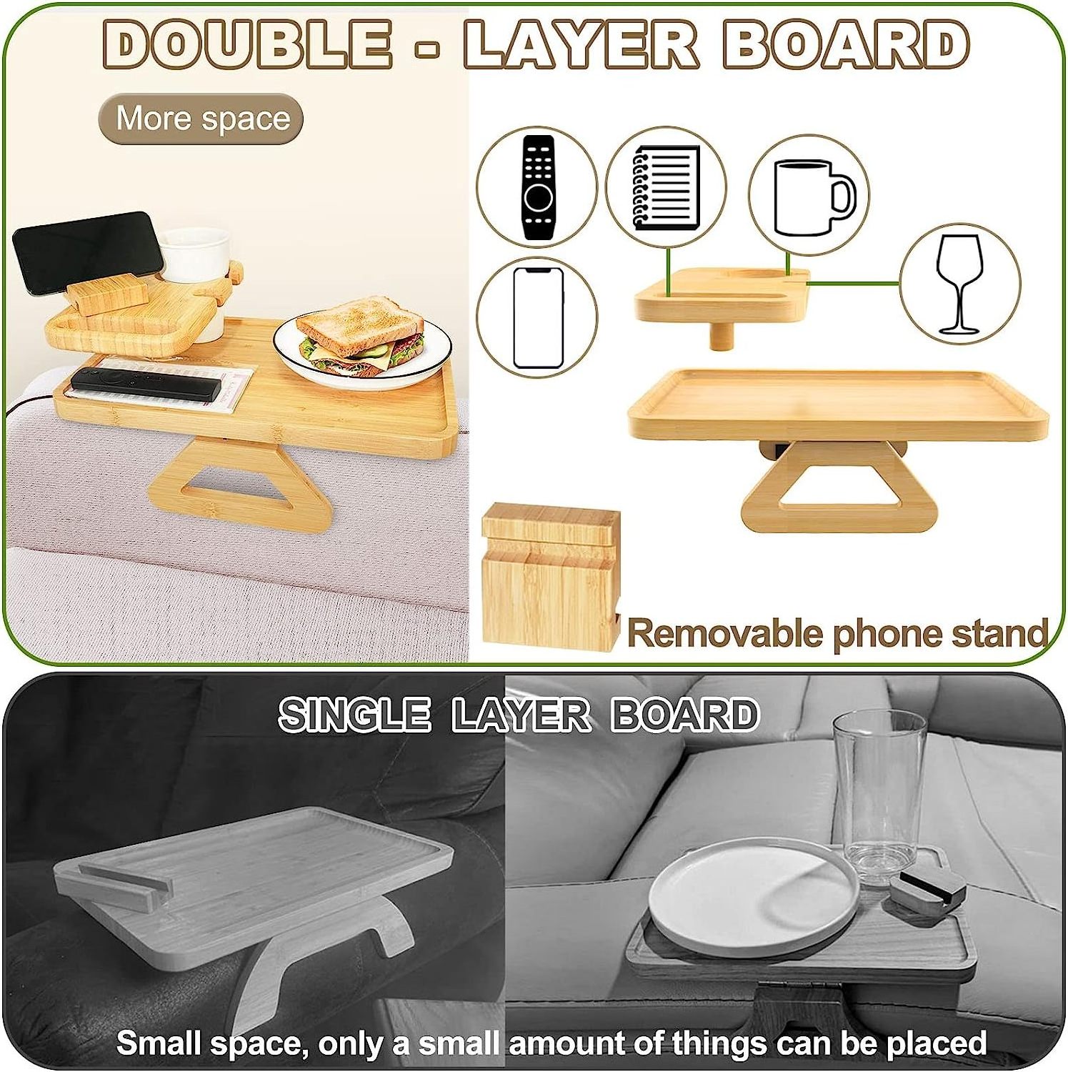 Custom Sofa Tray Table With Cup Holder And Phone Holder Bamboo Sofa Arm Tray Couch Cup Holder