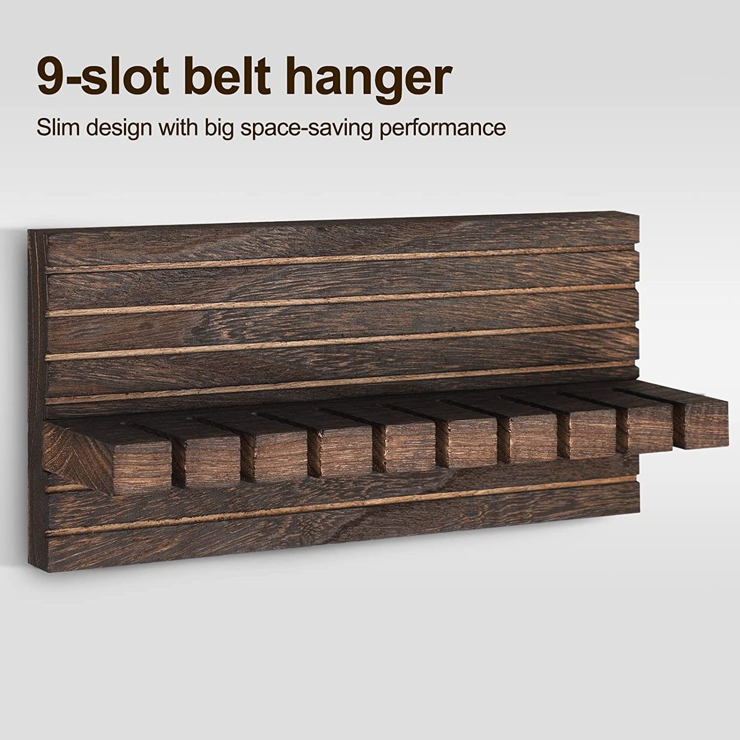 Wooden Belt organizer for Closet Belt Hanger Hold 9 wall shelf mount Belt rack organizer