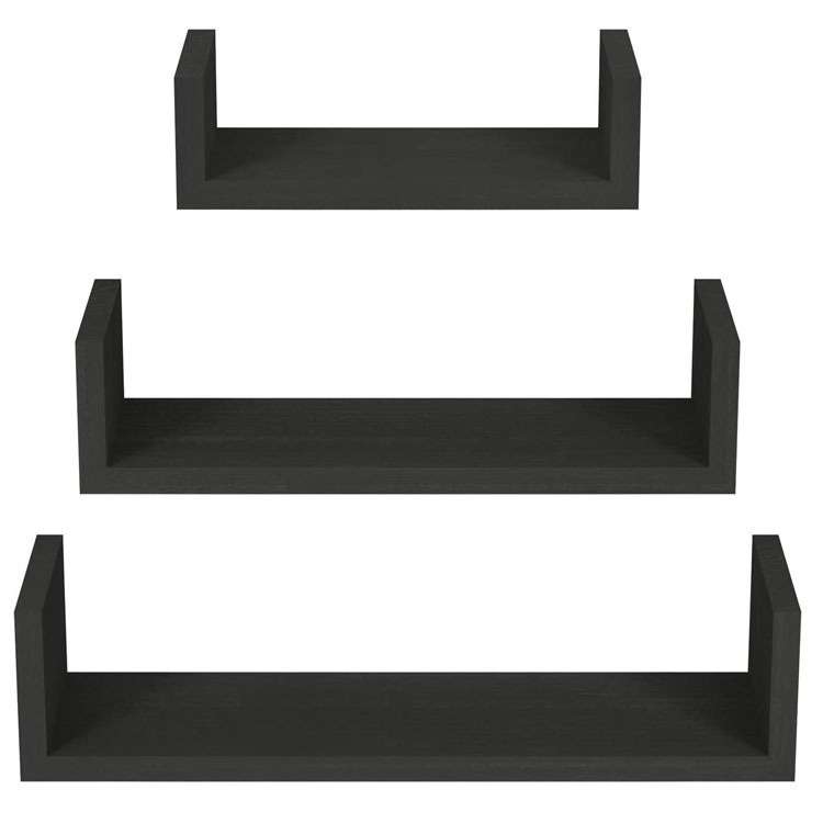 Set of 3 MDF rustic Bedroom White Black floating wooden for wall mounted storage shelves units