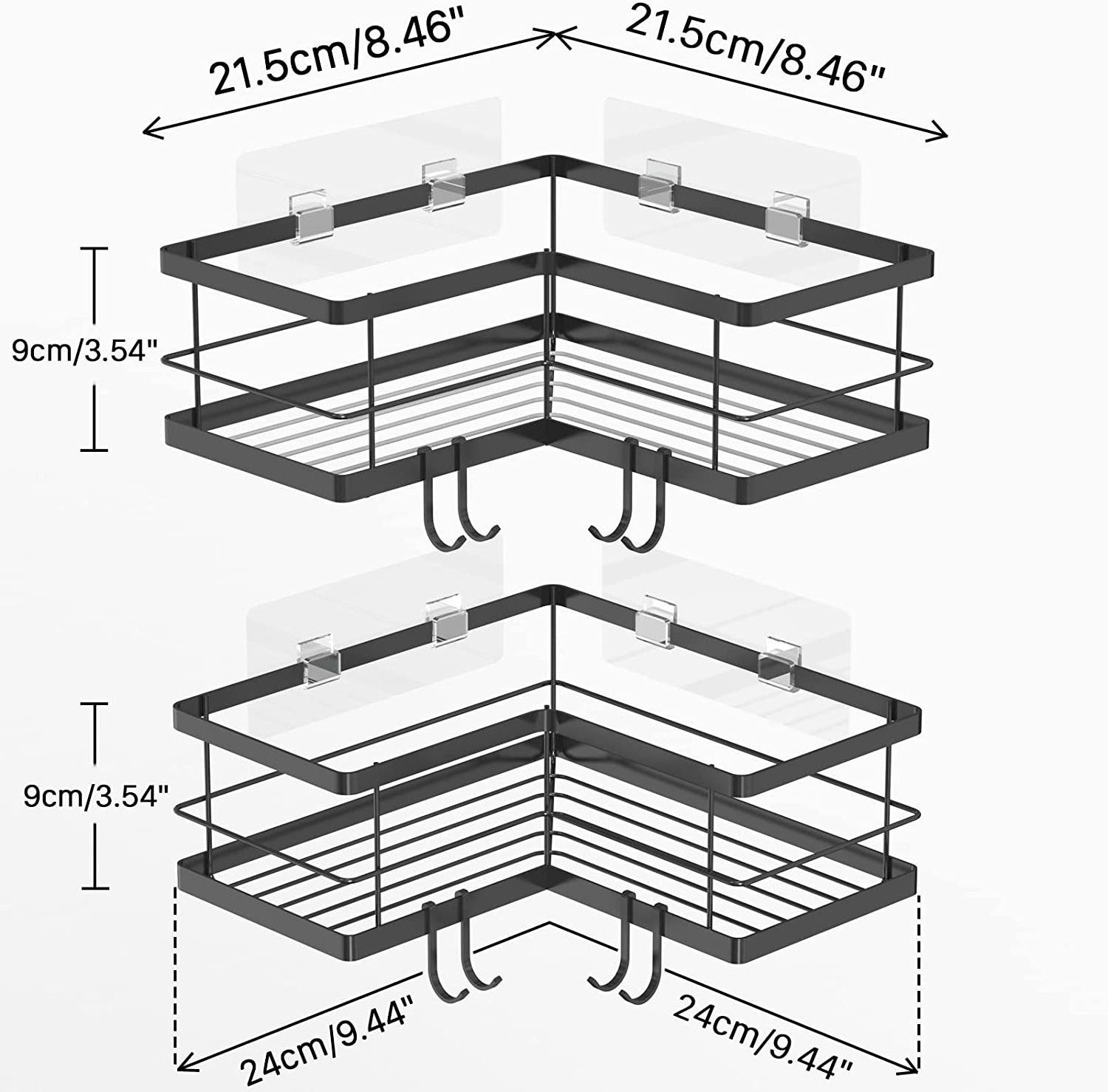 Black Stainless Steel Bathroom & Kitchen Rack Bathroom Shelf Wall Mounted Type Organizer Shower Caddy Corner Shelves