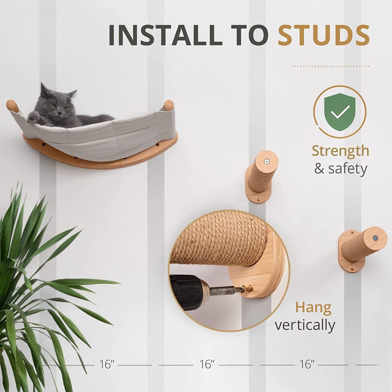 Cat Climbing Rack Trees Hammock And Perches Wood Wall Mounted Furniture Scratcher Ec-Friendly Wooden Floating Cat Wall Shelves