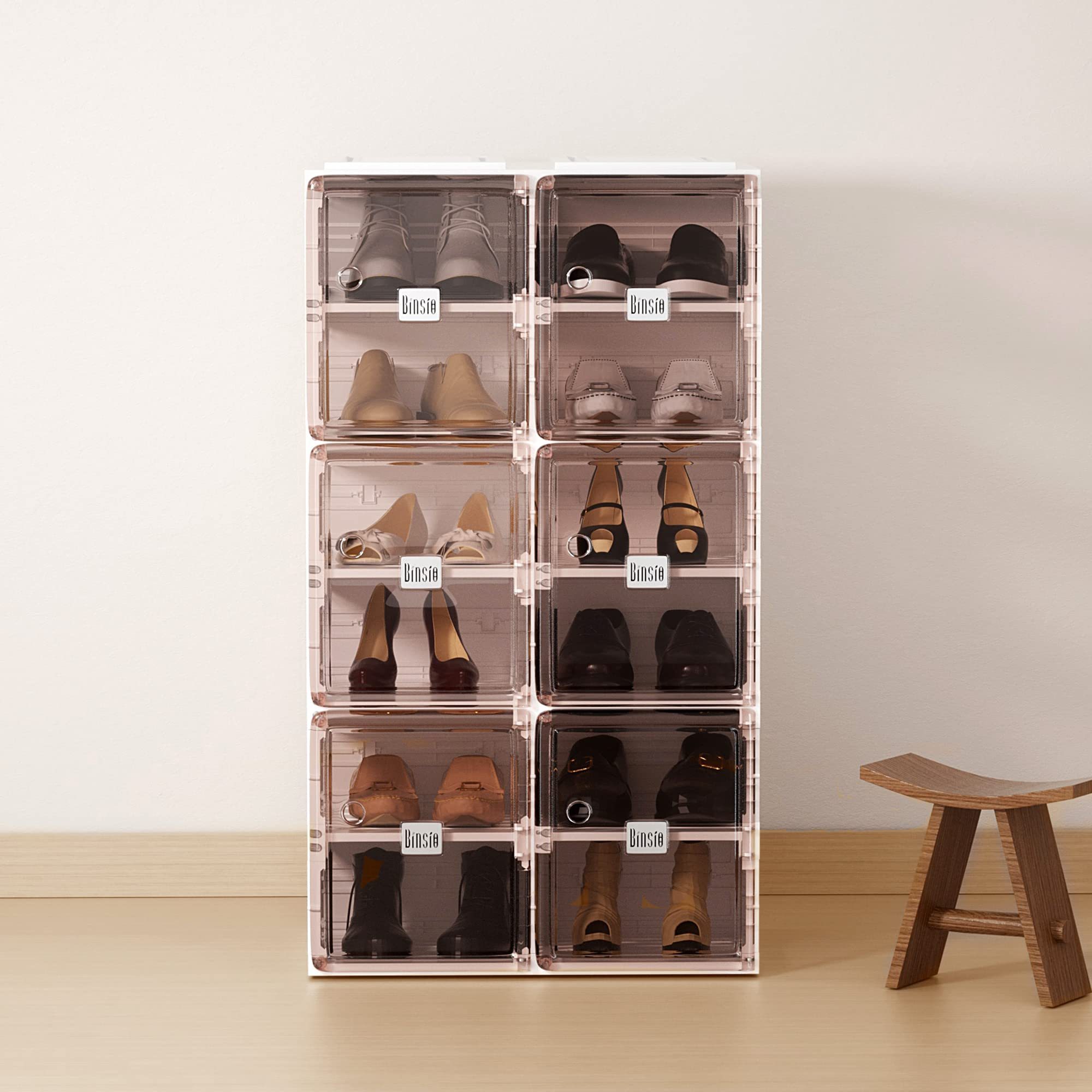 Portable Assemble Closet Organizer And Storage Entry Way Foldable Plastic Shoe Display Rack