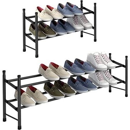 Custom Rewood Telescoping Stackable Expandable Free Standing 2-Tier Shoe Rack Organizer Cabinet Modern