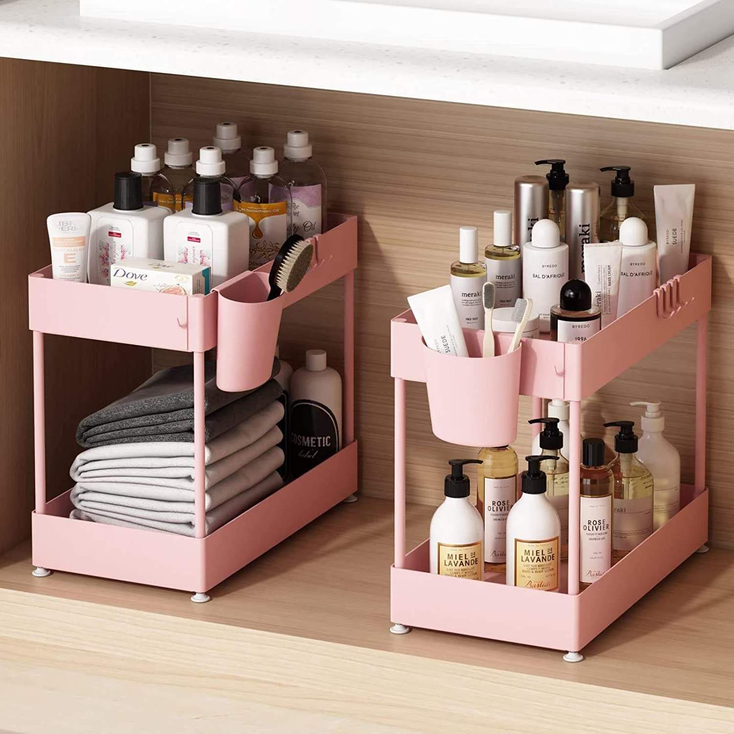 Wholesale Shelf 2 Tier Removable Under Sink Storage Rack Kitchen Rotating Storage Shelves Rack Multi Layer Black White Pink