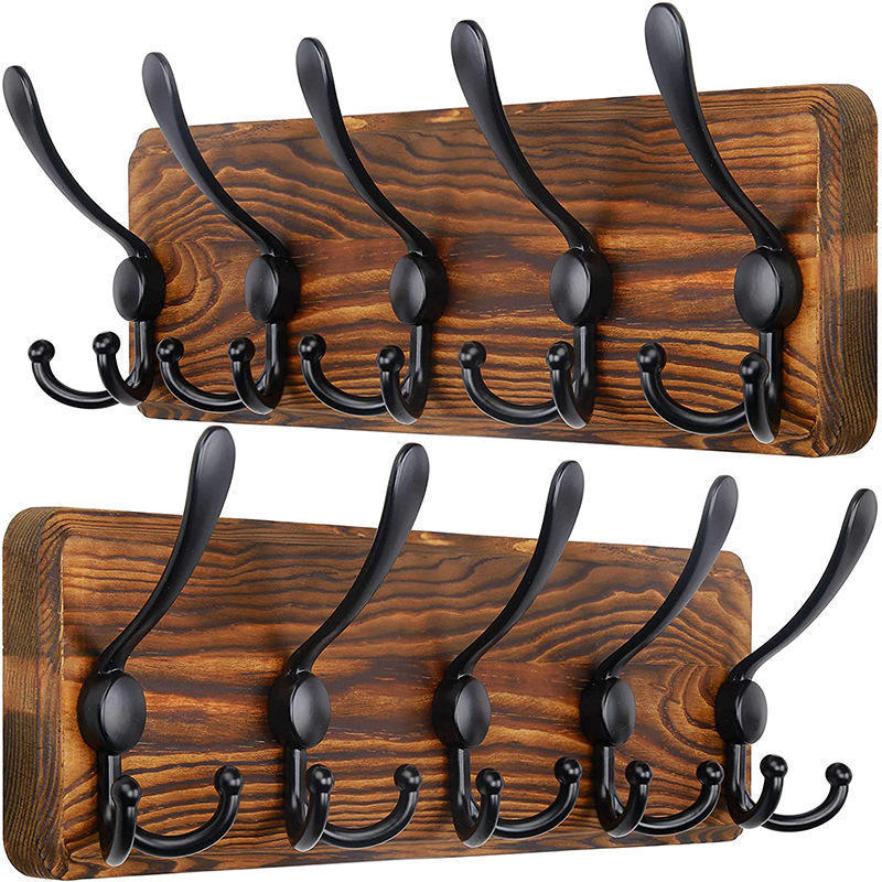 Rustic 5 Tries Hooks For Bathroom Wooden Shelf Wall Mounted Metal Folding Cloth Drying Rack Coat Rack Wood