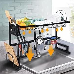 Upgrade Over Adjustable Expandable Storage Shelf 2 Tier Cabinet Metal Dish Drying Rack Stainless Steel Kitchen