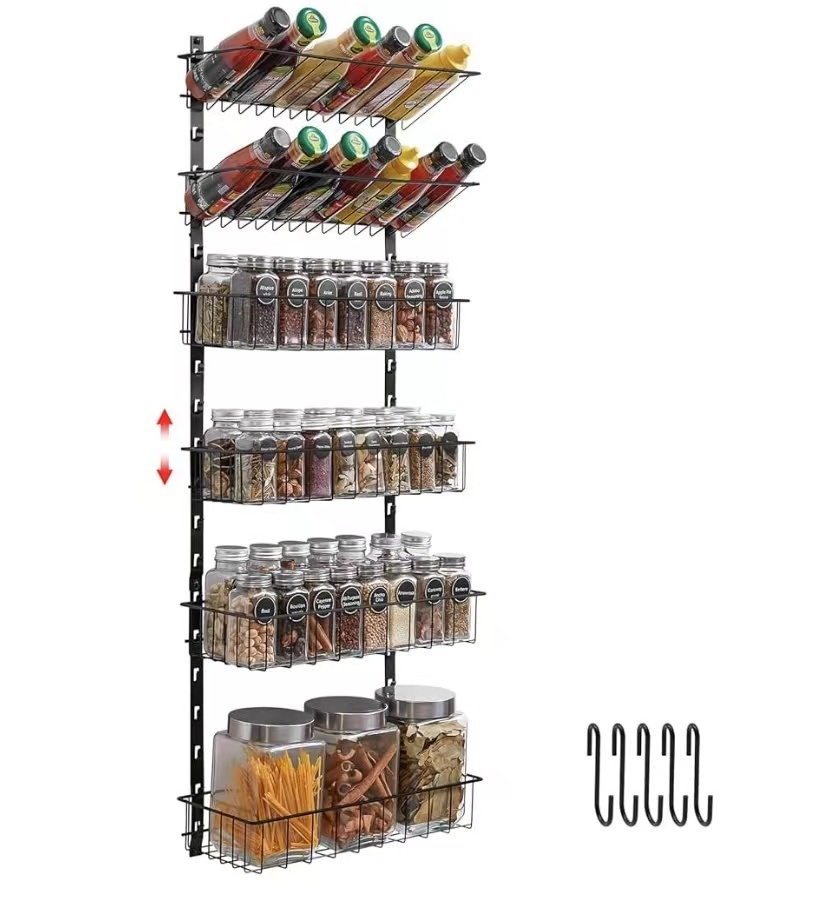 Kitchen Accessories Metal Black Wall Mount 4 Tier Spice Rack Organizer For Kitchen Storage And Seasonings bottles