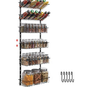 Kitchen Accessories Metal Black Wall Mount 4 Tier Spice Rack Organizer For Kitchen Storage And Seasonings bottles