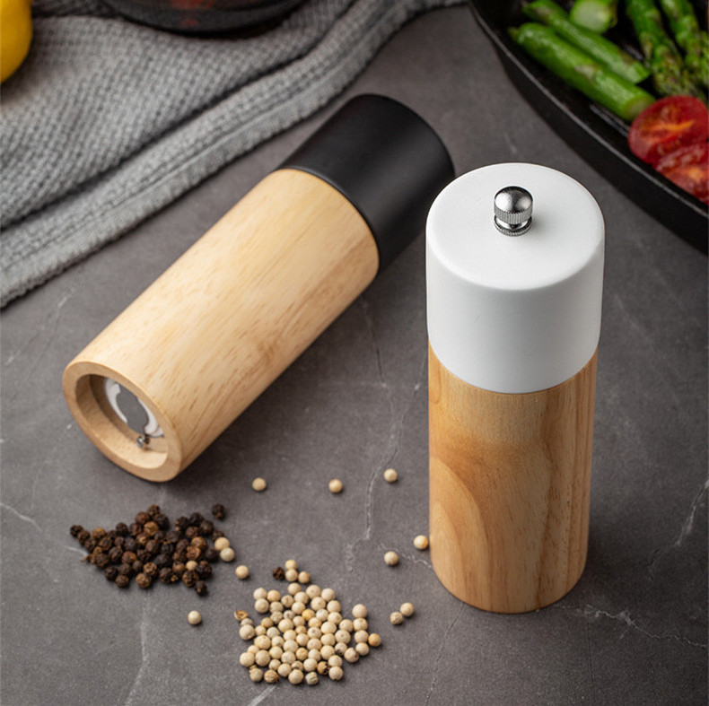 2024 Hot Sale Kitchen Tools 100% Nature Organic Wooden Spice Pepper Mill Custom Logo Manual Wood Salt and Pepper Grinder Set