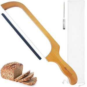 Hot sale bakers professional wooden bread bow knife stainless steel serrated bread knife with bow wooden handle