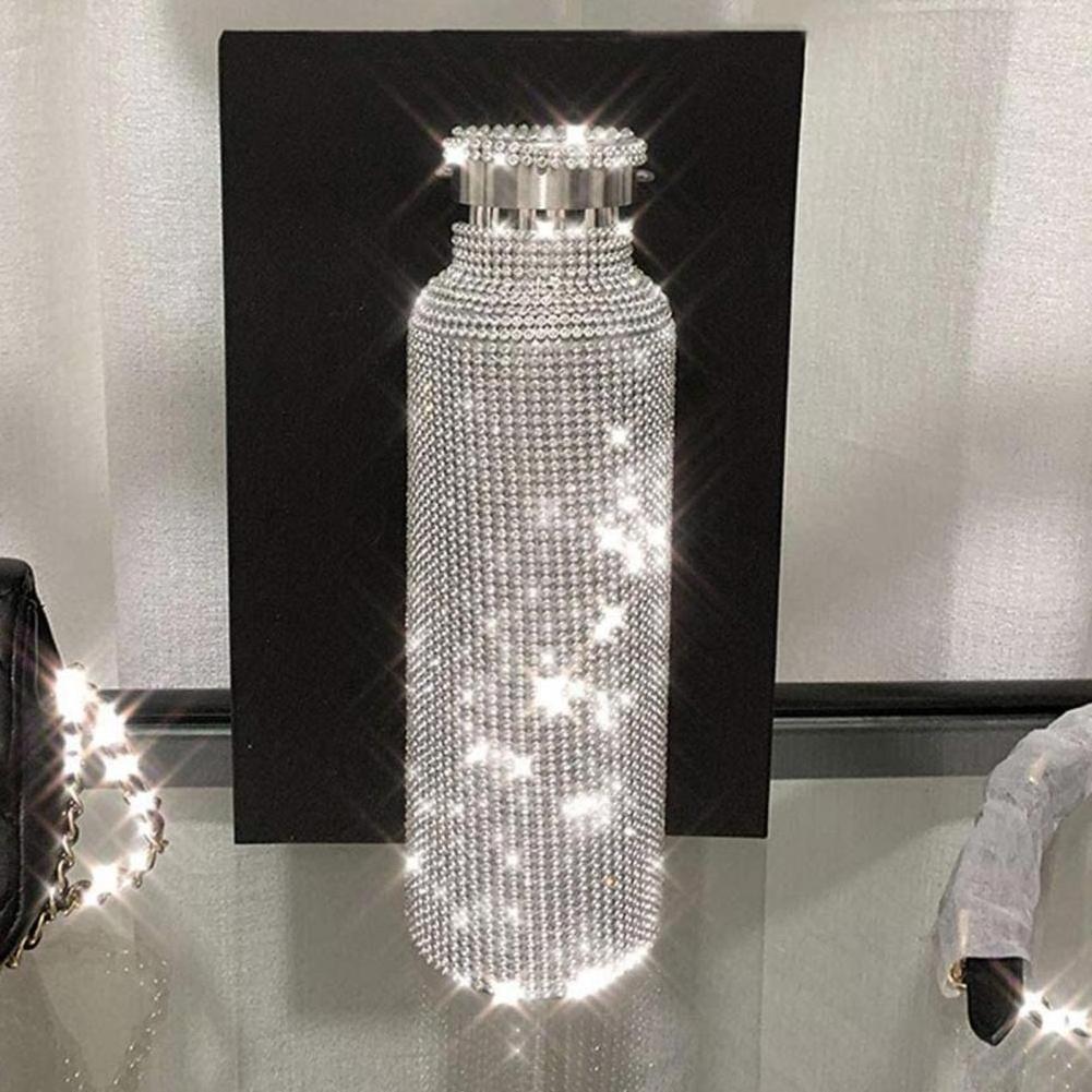 2024 New Stainless Steel Portable Bling Rhinestone Drinkware Bottles Sparkling Diamond Crystal Thermos Water Bottle With Chain