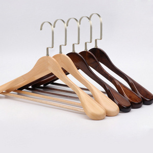 Customized LOGO Extra-Wide Shoulder Wood Coat Hangers Jacket Outerwear Shirt Hangers Wooden Suit Hangers