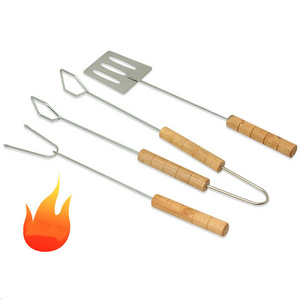 3 PCS Roasting Sticks Telescoping Smores Sticks Outdoor Camping Wood handle Barbecue Forks BBQ Smores Skewers