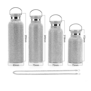 2024 New Stainless Steel Portable Bling Rhinestone Drinkware Bottles Sparkling Diamond Crystal Thermos Water Bottle With Chain